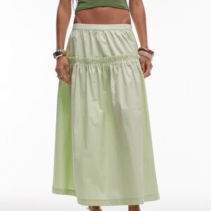 Topshop frill poplin full skirt in green